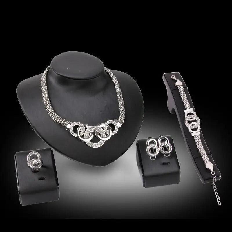 Colar Brincos Pulseira Anel 4 Peças. - LGF
