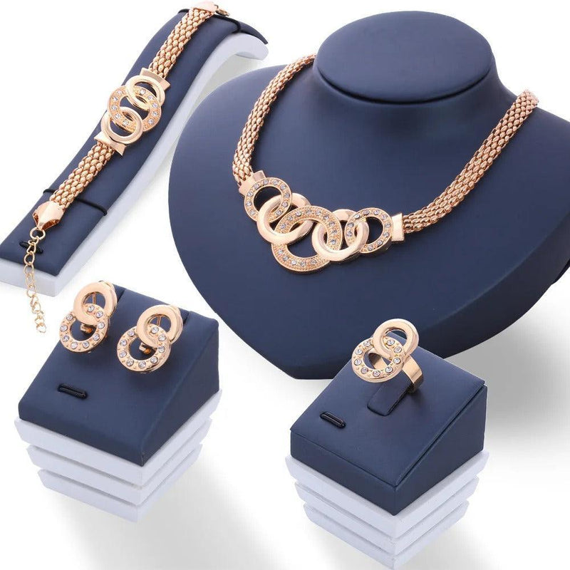 Colar Brincos Pulseira Anel 4 Peças. - LGF