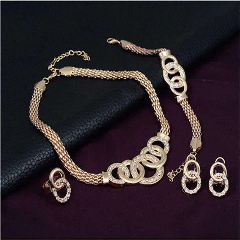 Colar Brincos Pulseira Anel 4 Peças. - LGF
