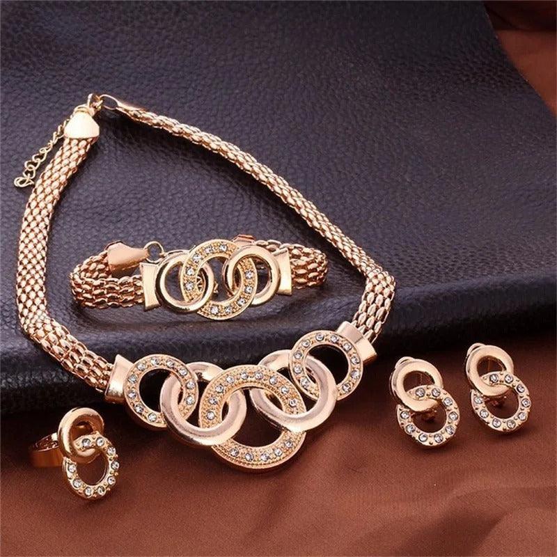 Colar Brincos Pulseira Anel 4 Peças. - LGF