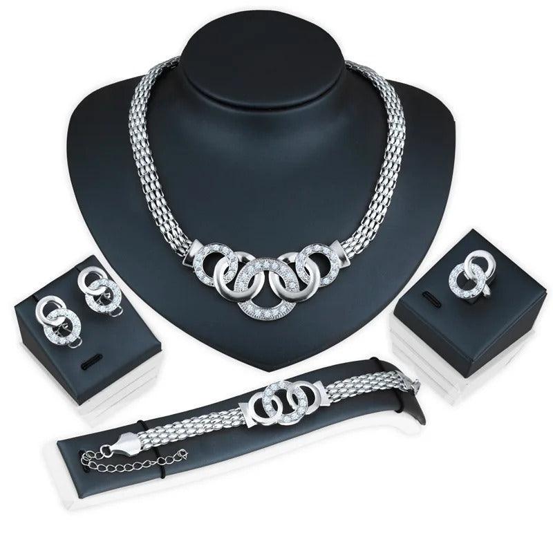 Colar Brincos Pulseira Anel 4 Peças. - LGF